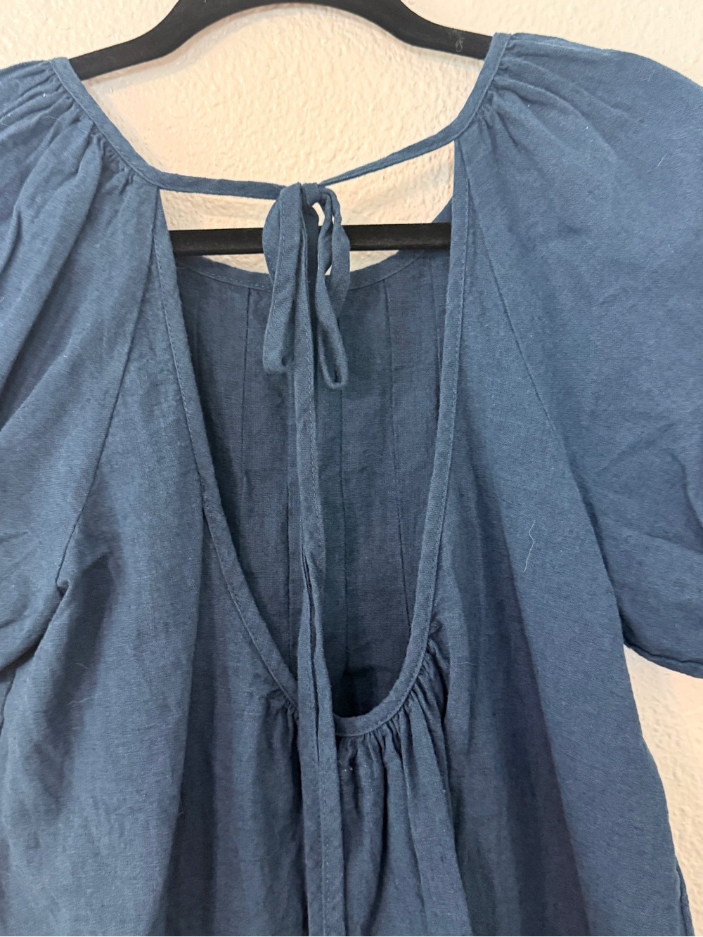 Free People Set Indigo Navy Peasant Blouse with Tie Back and Shorts